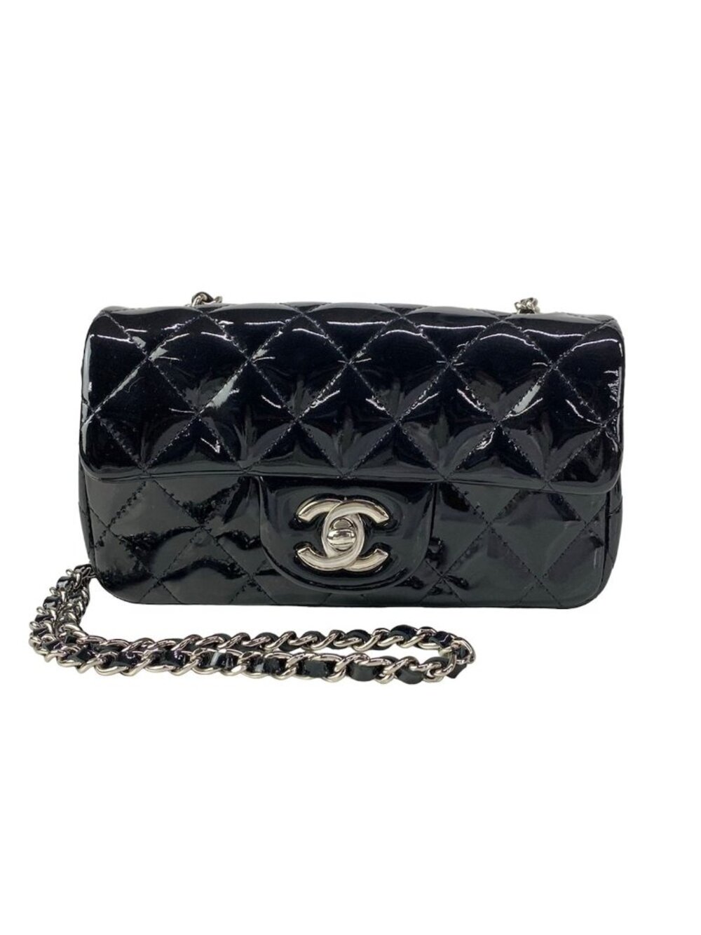 Chanel Shoulder Bag Extra Mini Quilted Black Chain Silver Leather